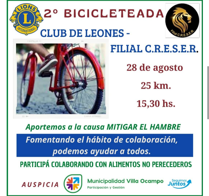 VillaOcampoSF :. - 2º BICICLETEADA RECREATIVA DE LA FILIAL .. DEL  CLUB DE LEONES