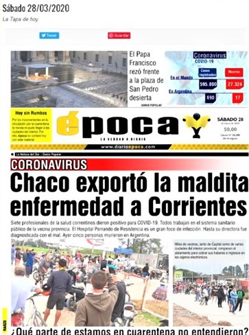 VillaOcampoSF . Repudio general a la tapa del diario poca